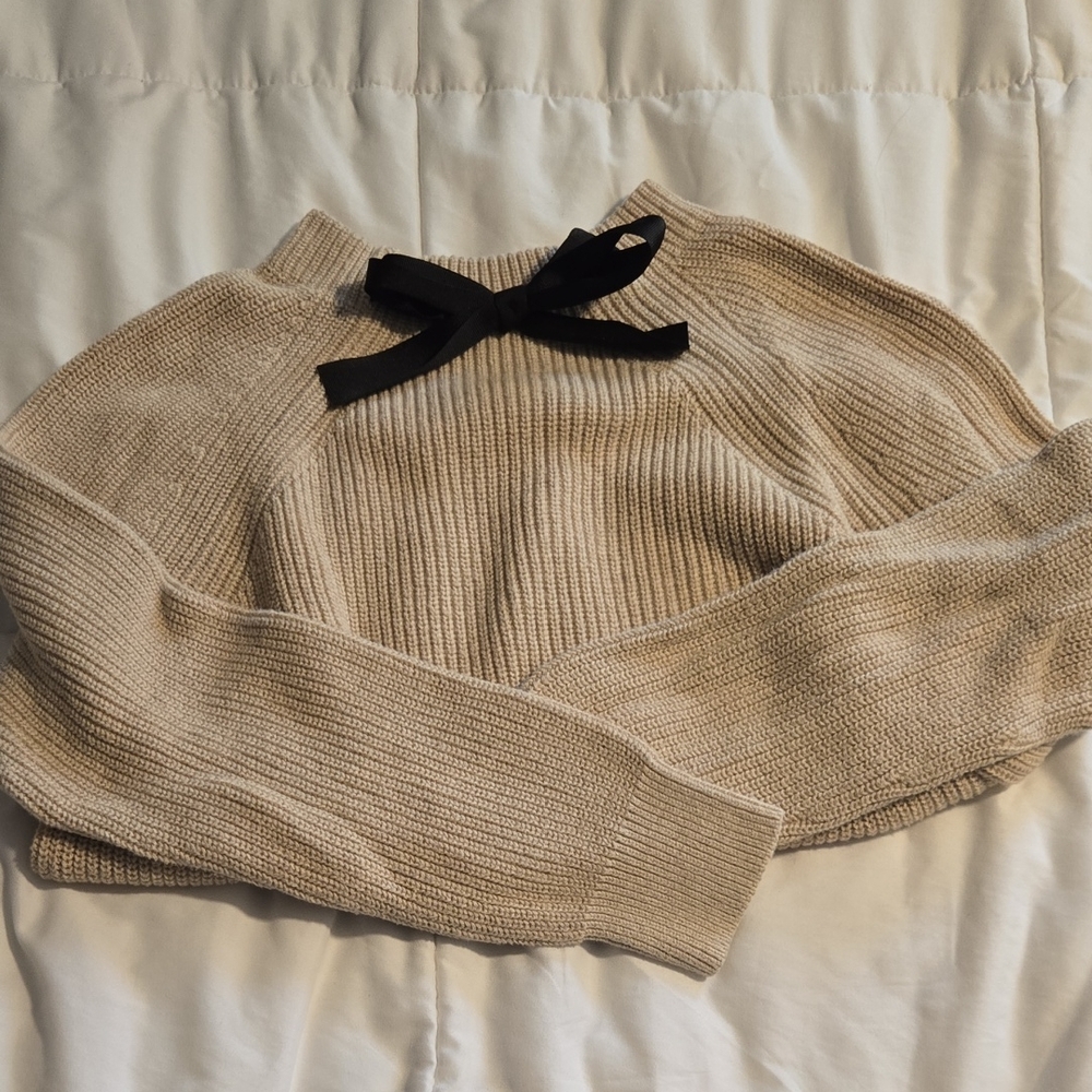 J. Crew Beige Sweater with Black Bow